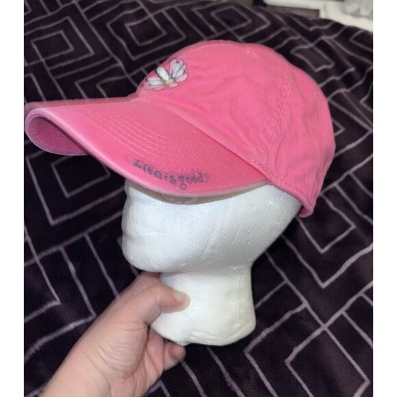 LIFE IS GOOD Pink Adjustable Ball Cap Hat Embroidered Daisy Flower 22 in - Picture 2 of 10